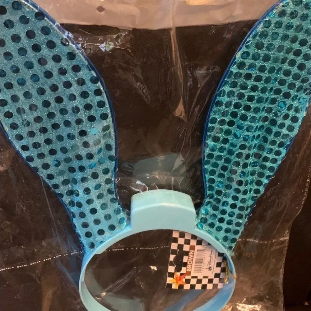 DISNEY PARKS TURQUOISE BLUE SEQUINS LIGHT UP OSWALD BUNNY EARS HEADBAND HAT NWT